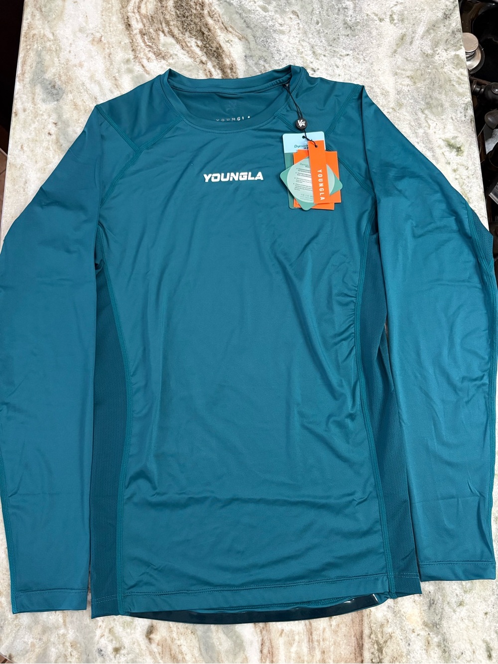 Teal YoungLA Men's Long Sleeve Athletic Shirt, Men’s Large